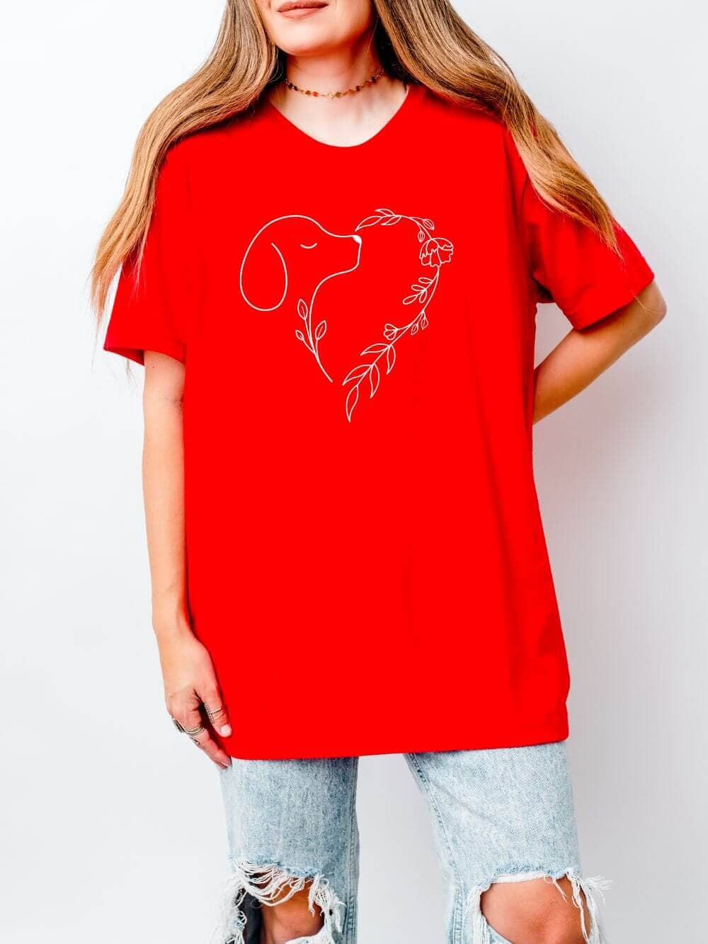 Heart Dog Line Drawing Dog Mom Valentine's Day Short Sleeve Graphic T-Shirt - Sydney So Sweet