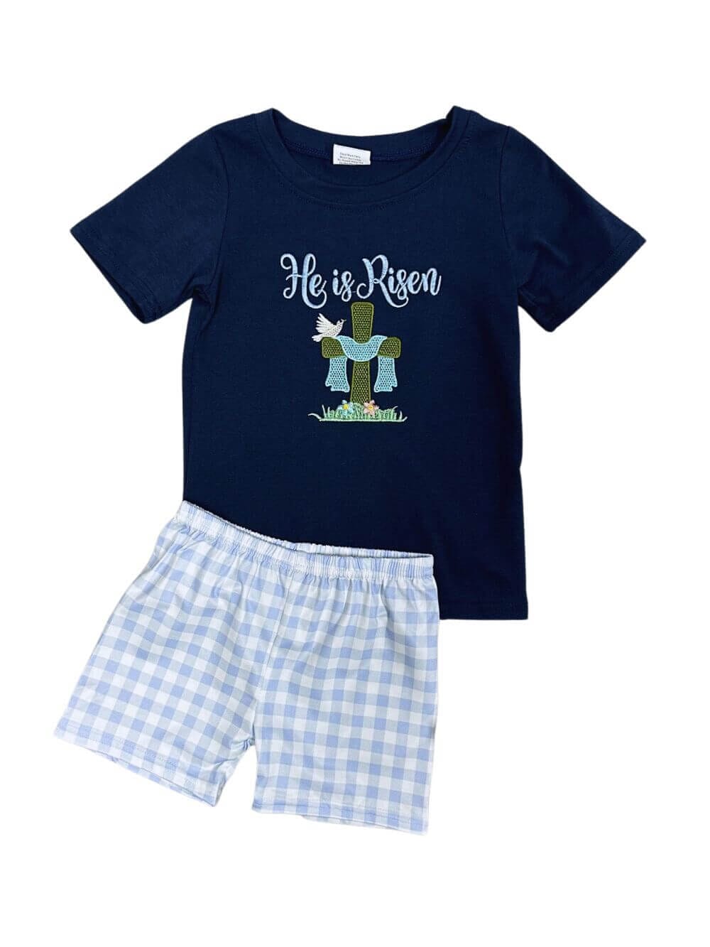 He is Alive Blue Plaid Boys Easter Shorts Outfit - Sydney So Sweet