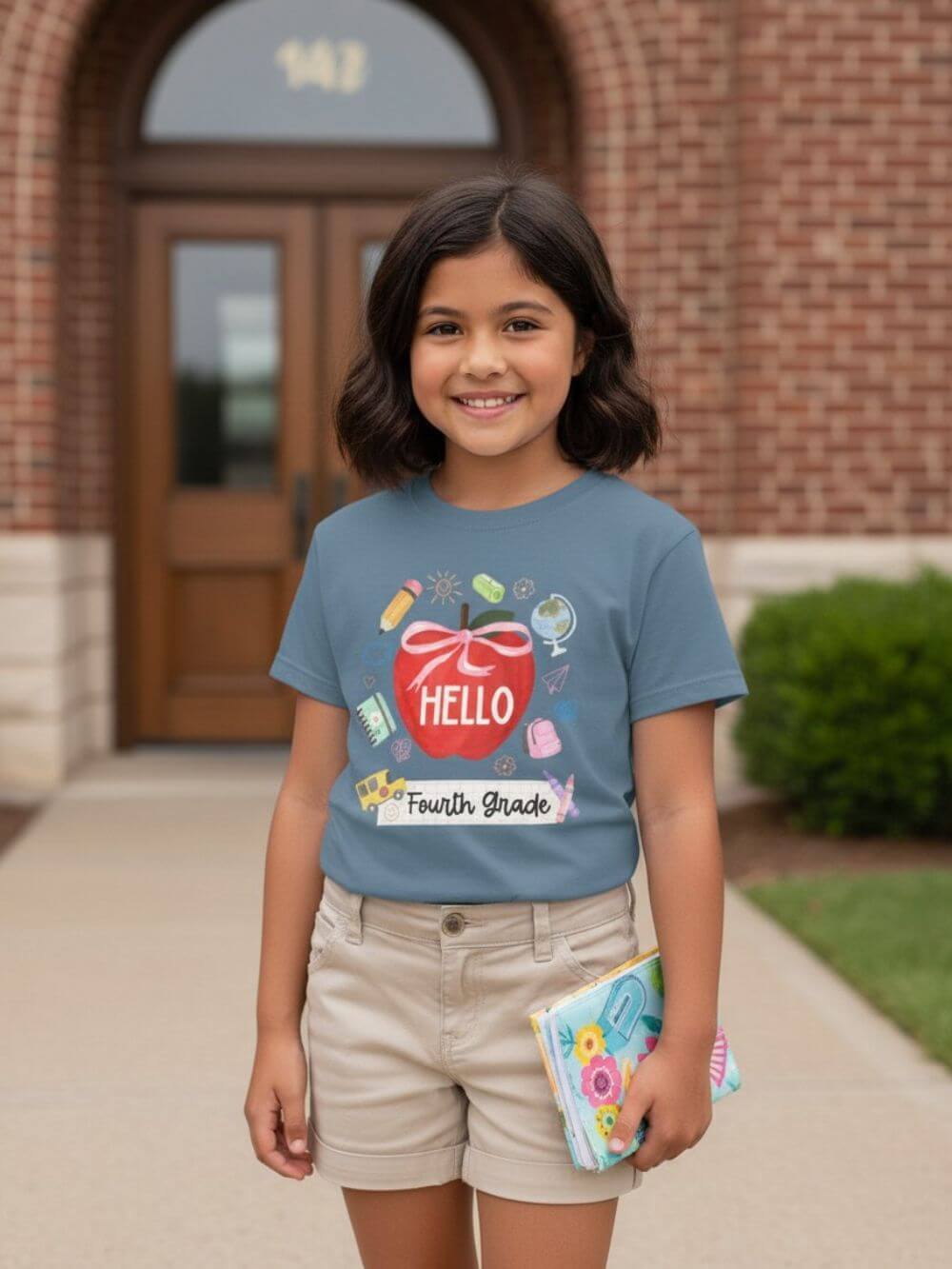 Hello Third Grade Preppy Coquette Apple Graphic Tee Back to School 3rd Grade T-Shirt