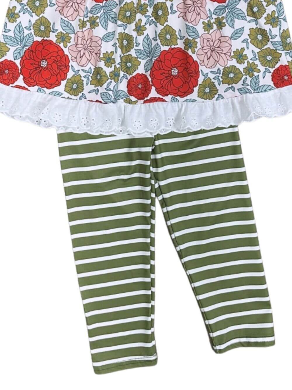 Holiday Floral & Green Stripe Girls Christmas Outfit - Sydney So Sweet