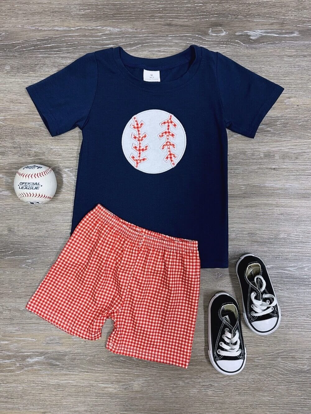 Home Run Hero Boys Navy & Red Baseball Shorts Set - Sydney So Sweet