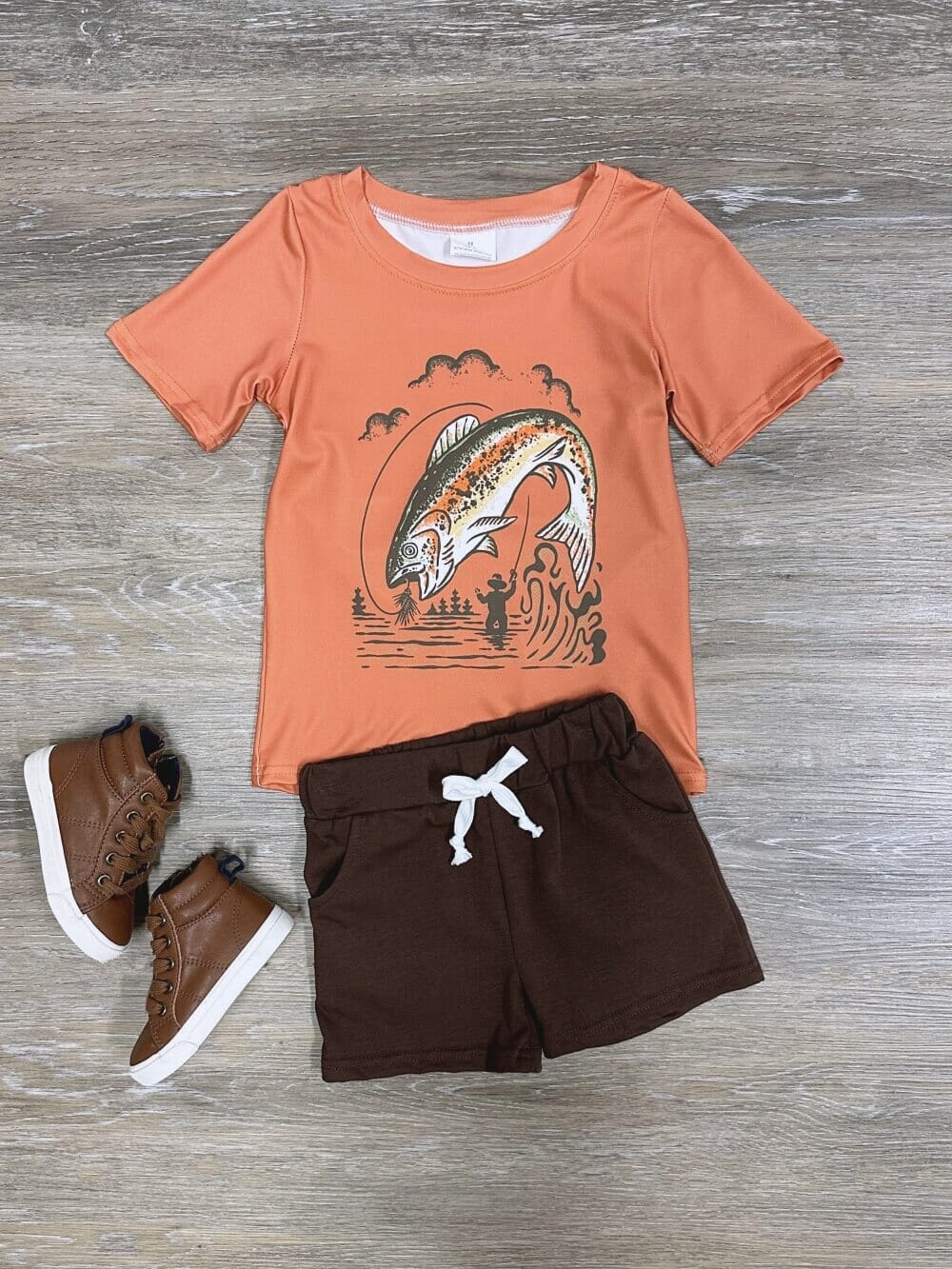 Hooked on Fishing Boys Orange T-Shirt & Shorts Outfit - Sydney So Sweet