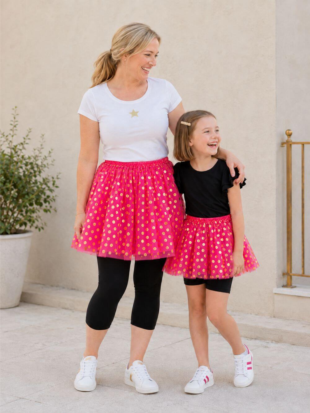 Hot Pink & Gold Polka Dot Tutu Skirt – Costume Tulle Skirt for Girls, Women & Plus Sizes