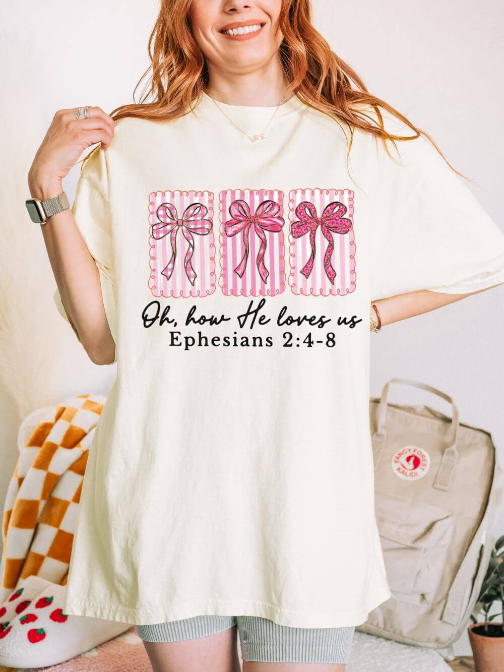 Oh How He Loves Us Ephesians 2: 4-8 Christian Valentine's Day Graphic T-Shirt Unisex Short Sleeve Tee