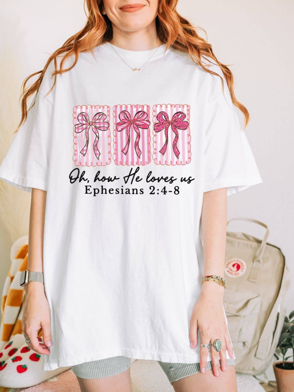 Oh How He Loves Us Ephesians 2: 4-8 Christian Valentine's Day Graphic T-Shirt Unisex Short Sleeve Tee