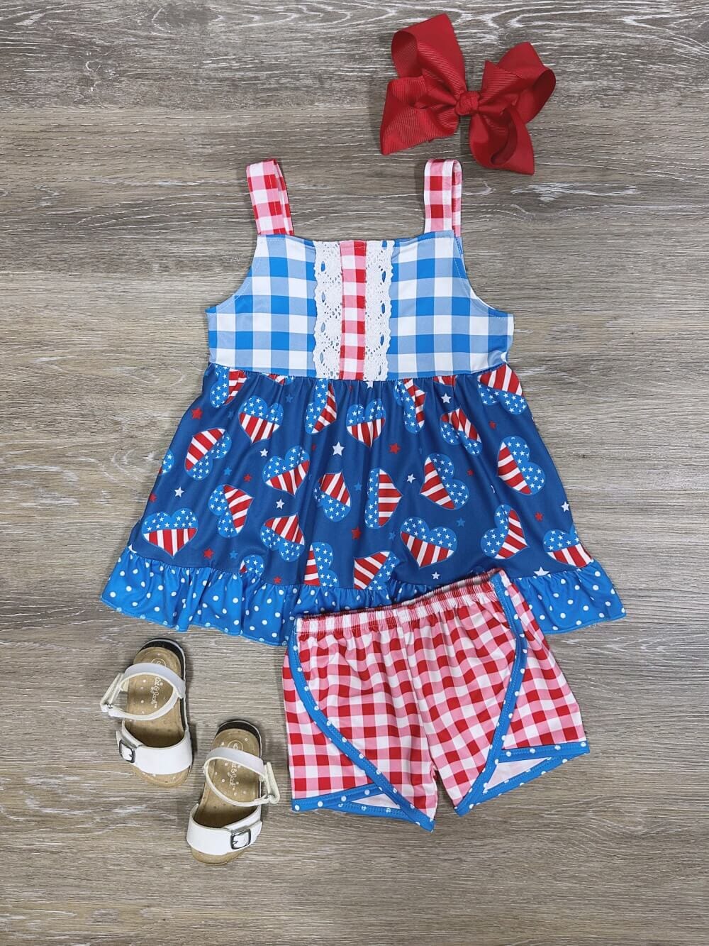 I Heart the USA Tank Tunic Girls Patriotic Shorts Outfit - Sydney So Sweet