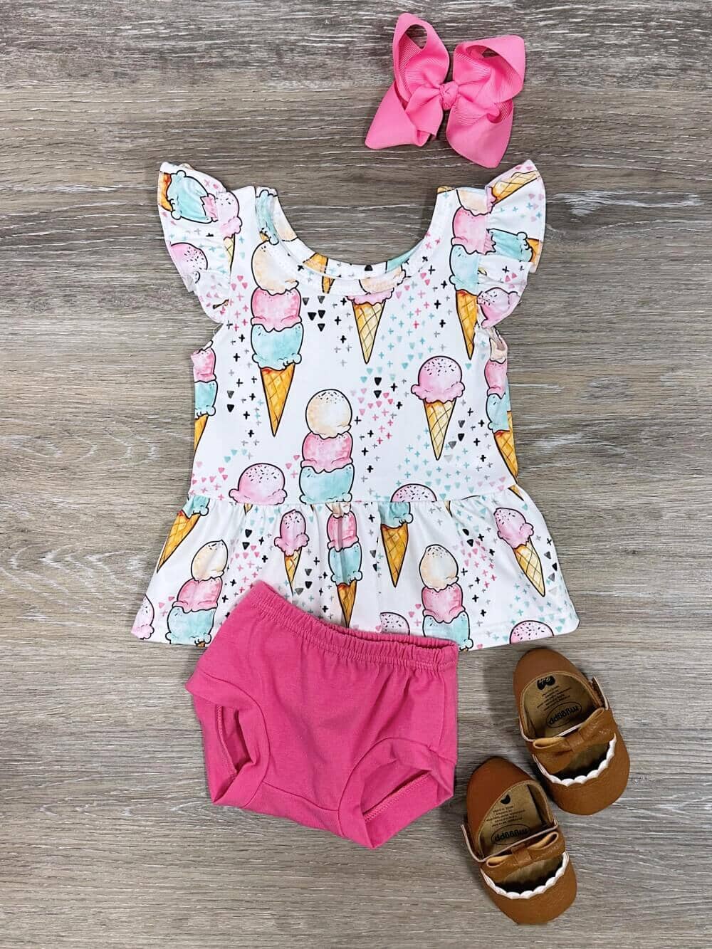 One of a Kind - Ice Cream Summer 2 Piece Baby Bummies Set Size 3-6 Months - Sydney So Sweet