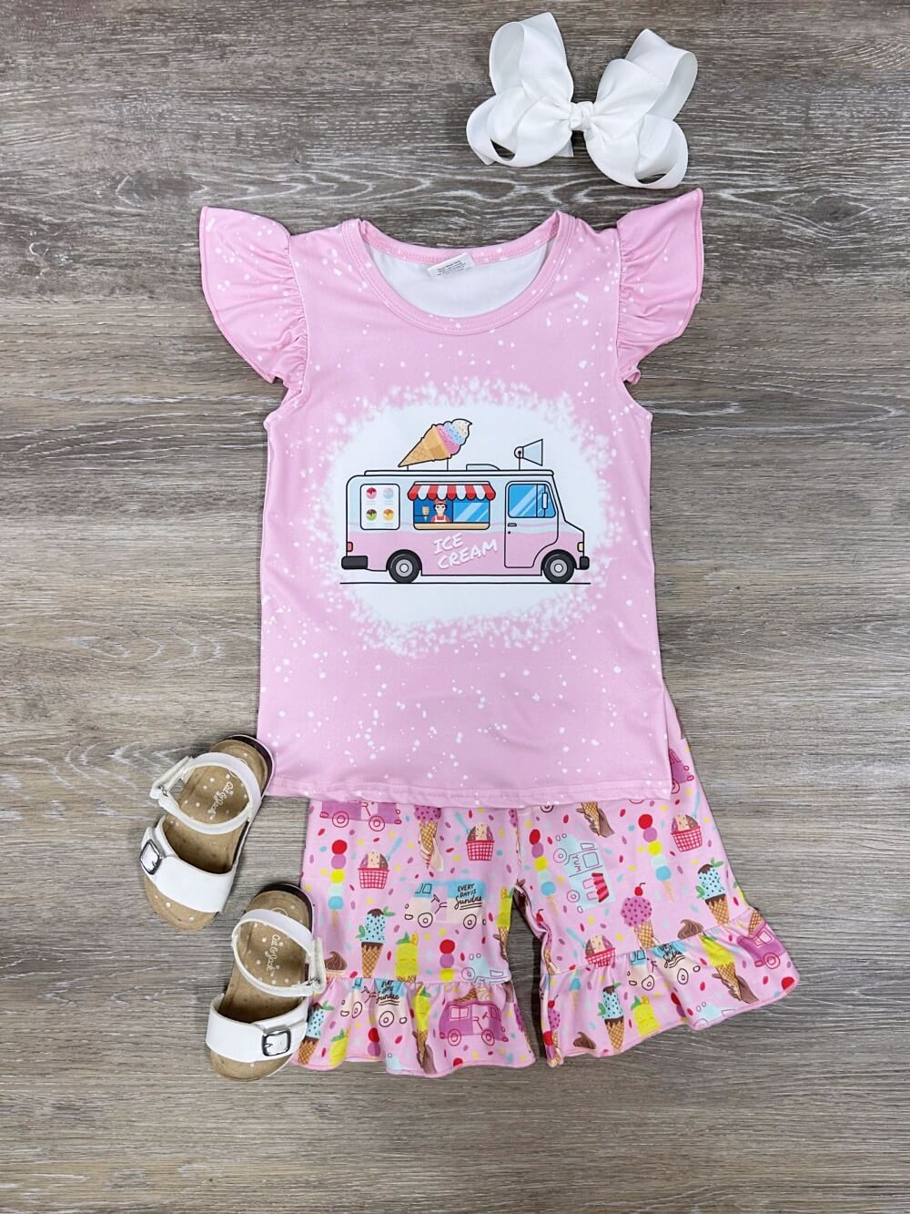 Ice Cream Truck Pink Acid Wash Shorts Outfit