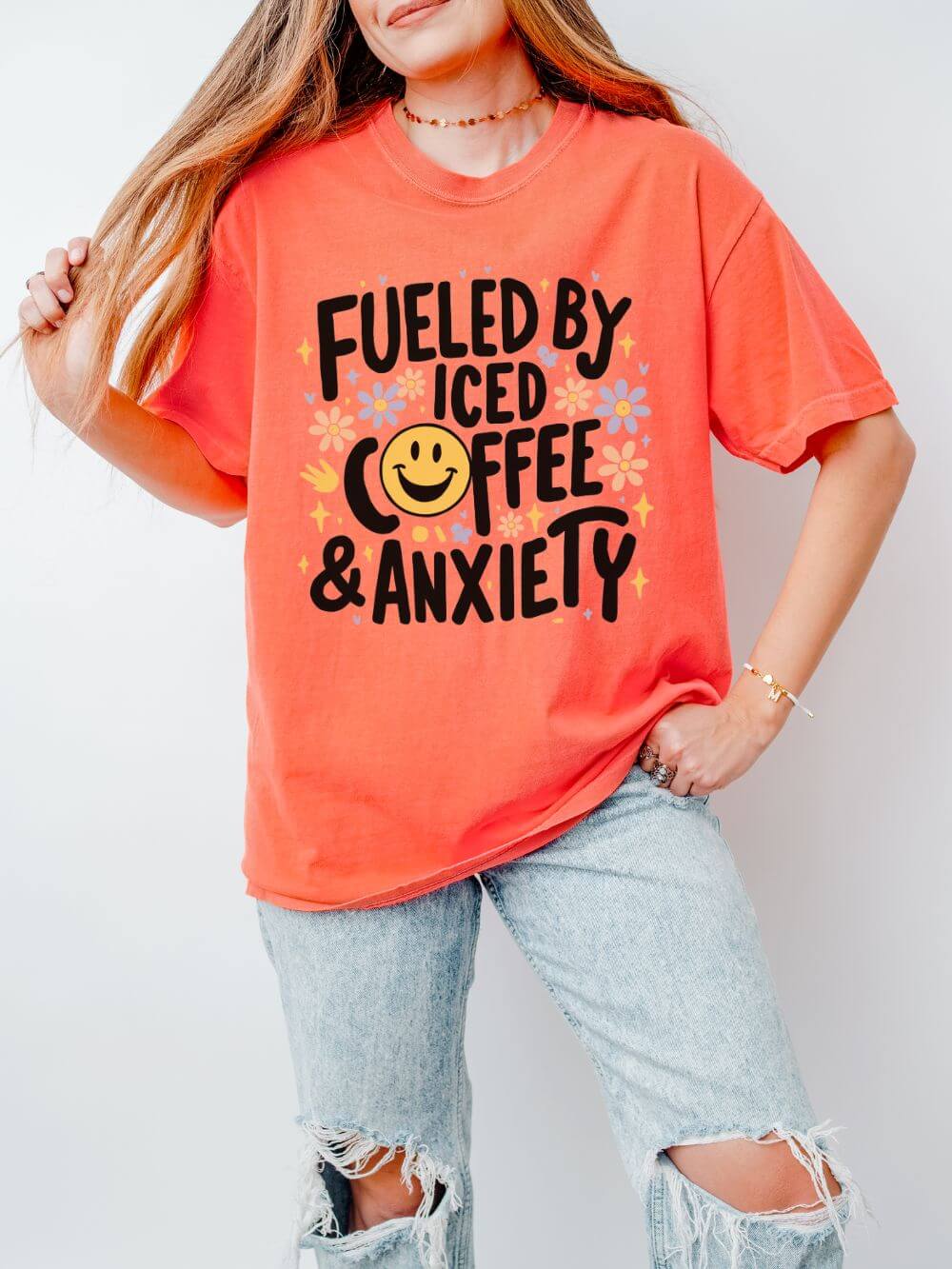 Iced Coffee & Anxiety T-Shirt Fueled By Iced Coffee Graphic Tee