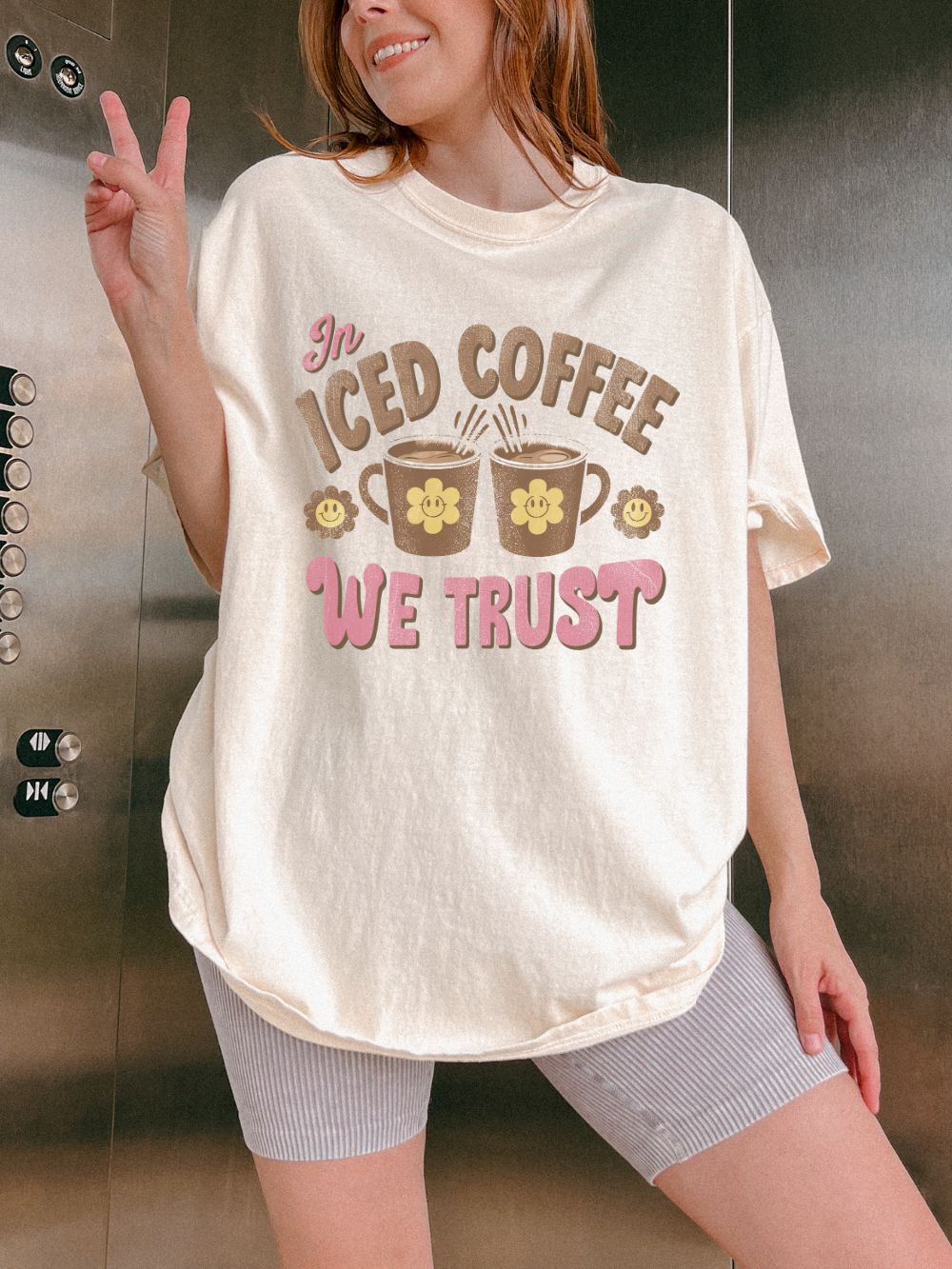 In Iced Coffee We Trust T-Shirt Vintage Distressed Coffee Lover Graphic Tee