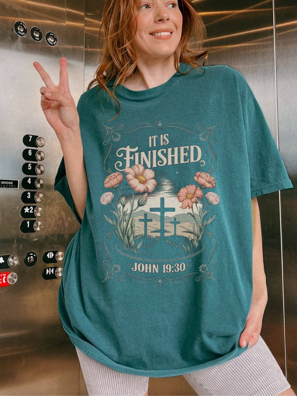 It Is Finished John 19:30 Christian Floral Cross T‑Shirt Unisex Distressed Tee