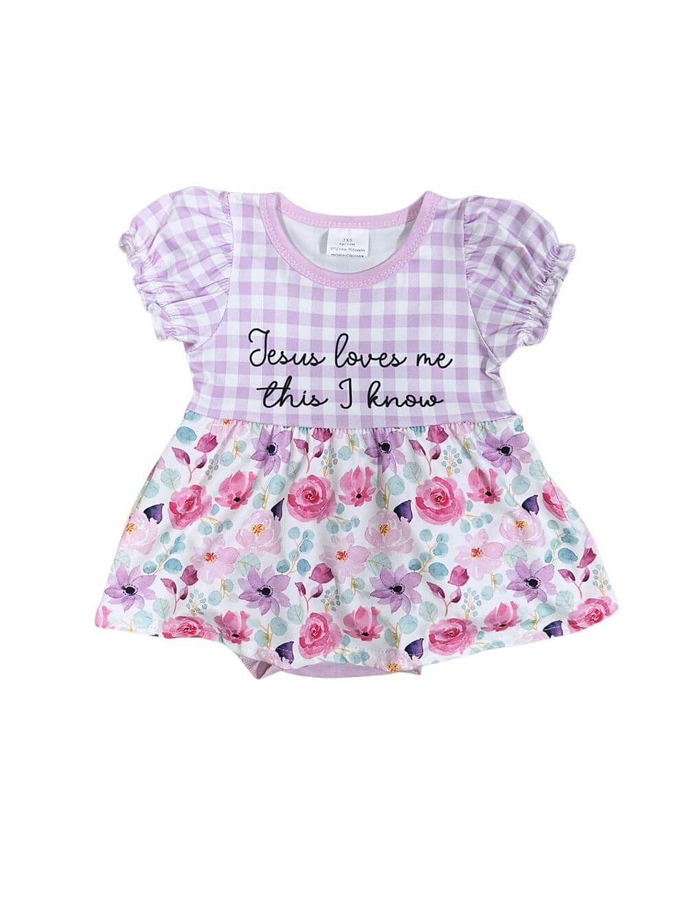 Jesus Loves Me Gingham & Floral Girls Baby Romper