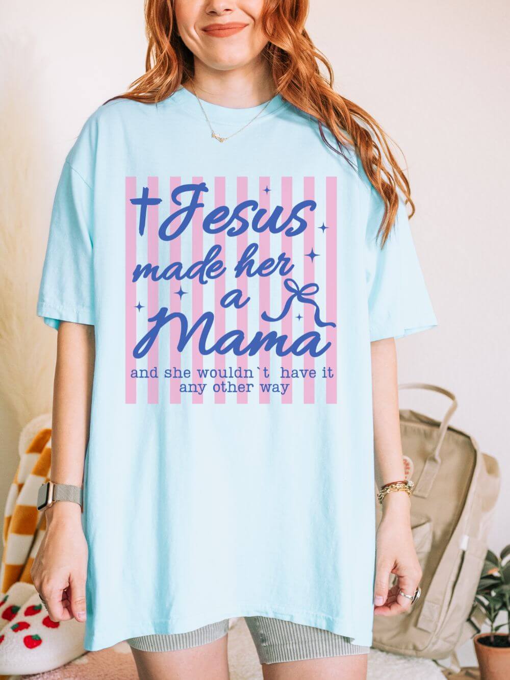 Jesus Made Her a Mama Christian Mom Graphic T-Shirt Mother's Day Tee