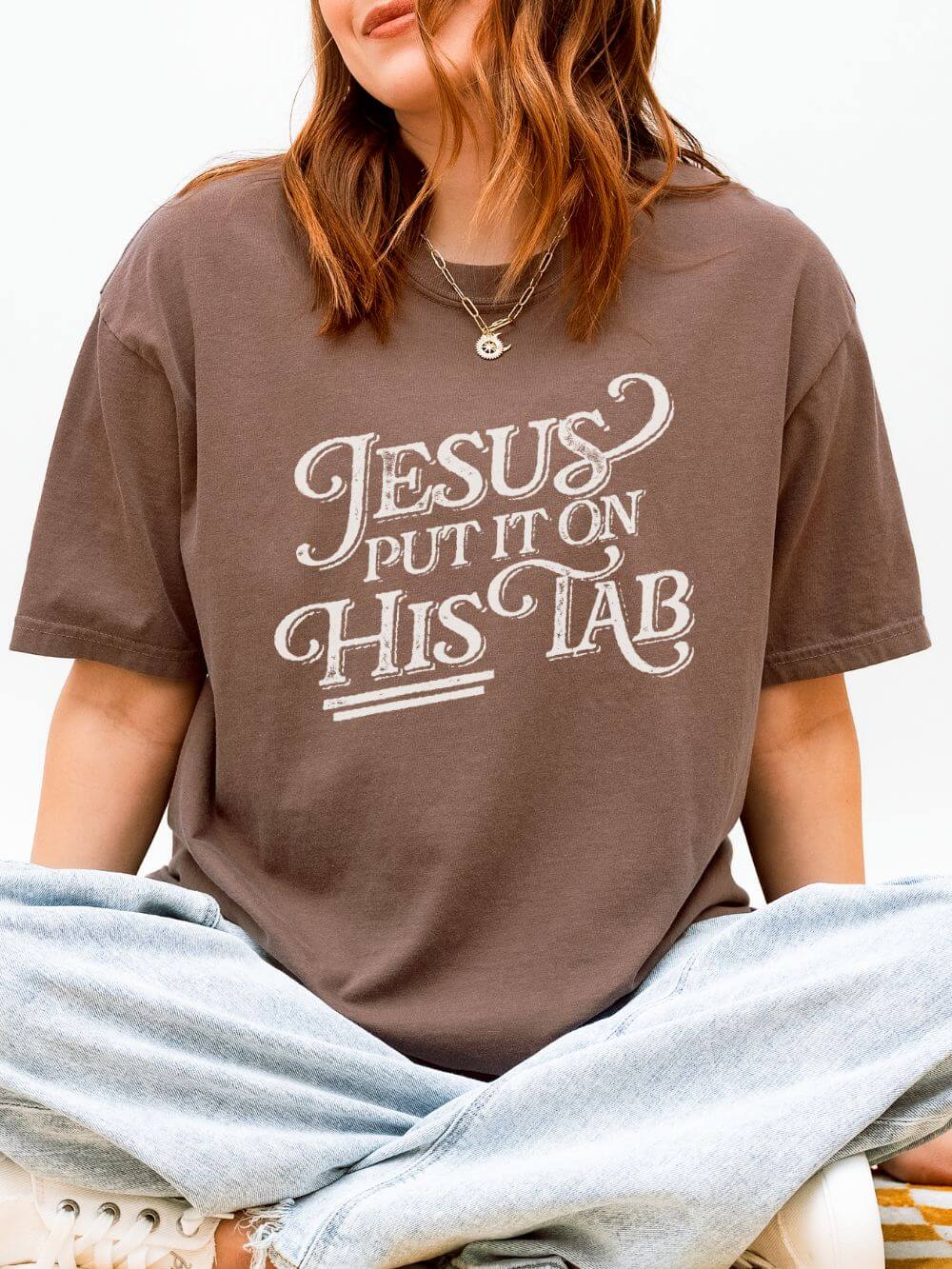 Jesus Put It On His Tab T-Shirt Christian Faith Graphic Unisex Distressed Grunge Tee
