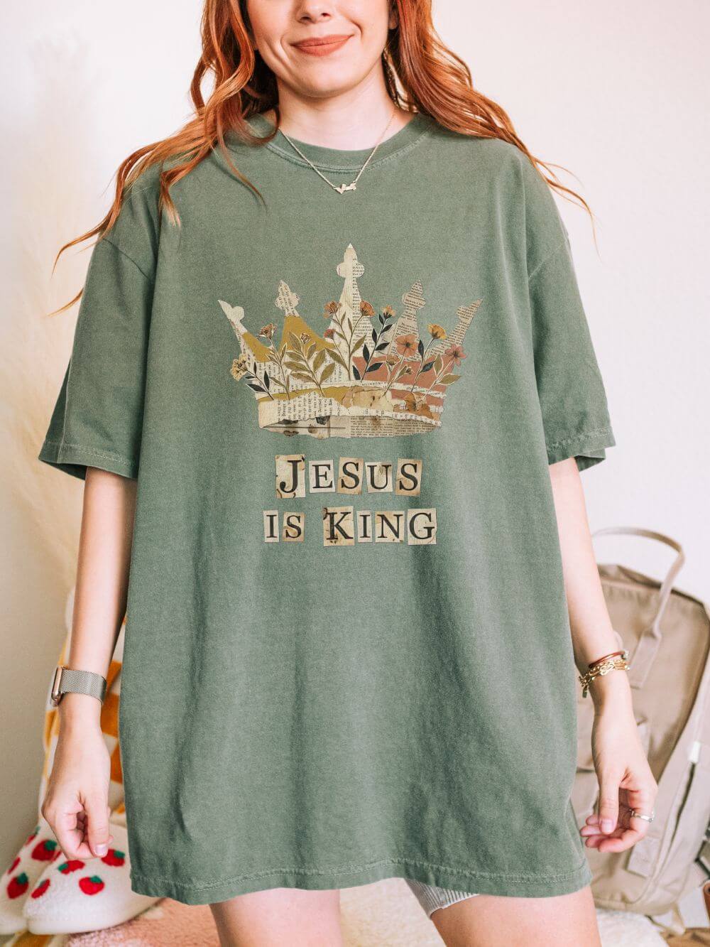 Jesus Is King Collage & Crown T-Shirt Faith-Based Christian Distressed Tee