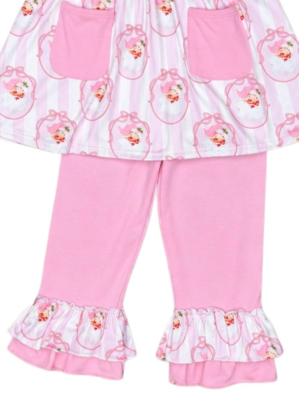 Jolly Pink Santa Girls Tunic Top & Ruffle Pants Outfit