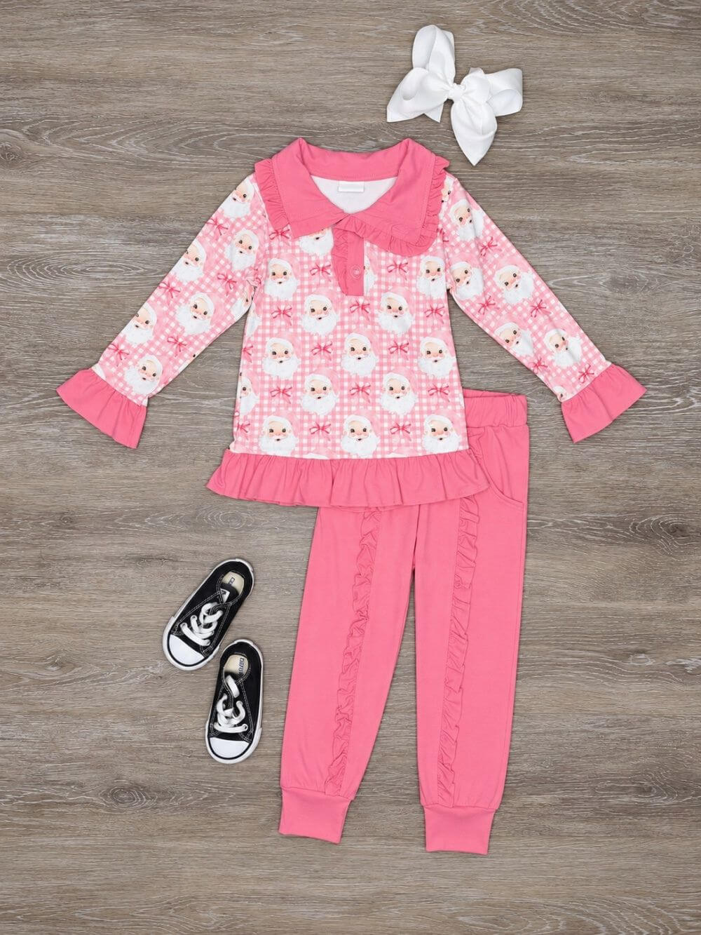 Jolly Santa Girls Christmas Pink Jogger Pants Outfit