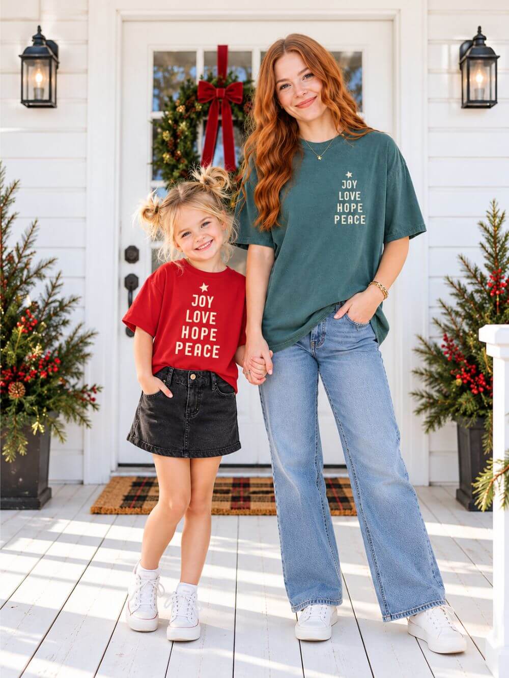 Joy Love Hope Peace Christmas Tree Graphic Youth Short Sleeve Tee