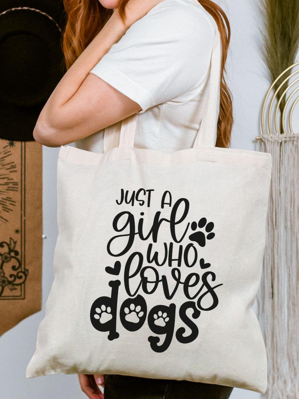 Just A Girl Who Loves Dogs Cotton Canvas Tote Dog Lover Shopping Bag