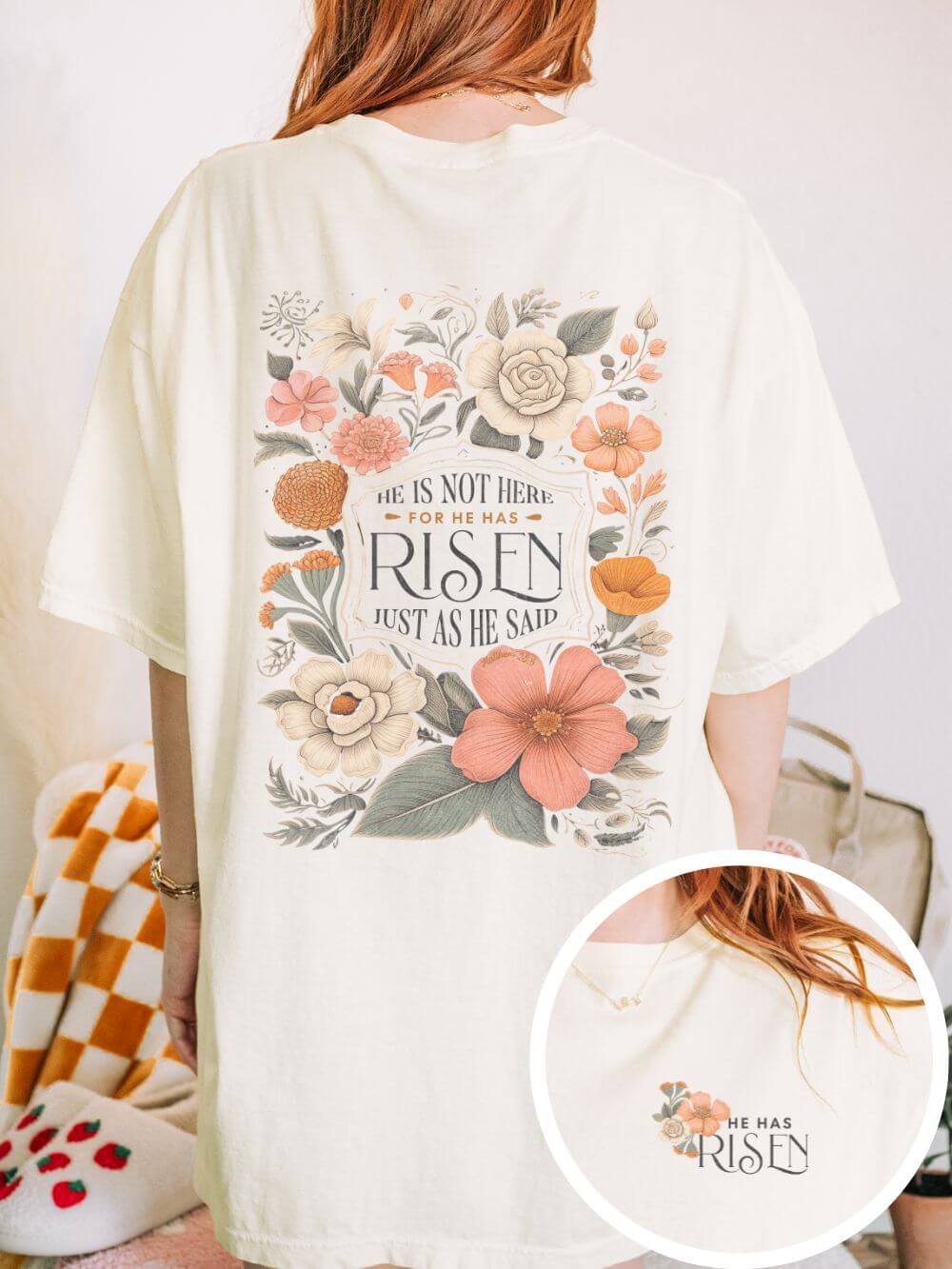He Is Not Here T-Shirt Christian Faith Graphic Unisex Distressed Floral Easter Tee