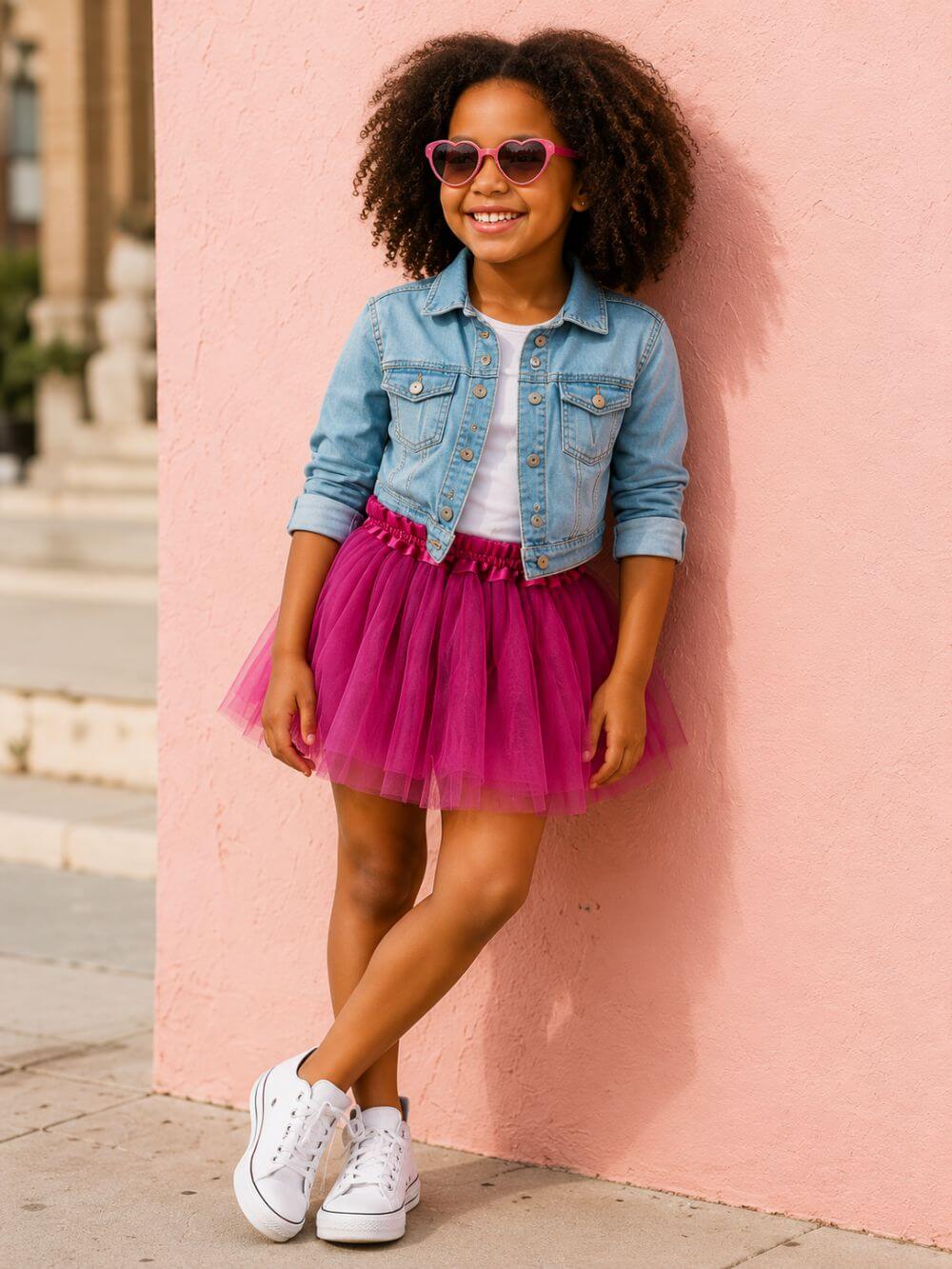 Fuchsia Tutu Skirt for Girls – 3-Layer Tulle Ballet, Dance, and Dress-Up Costume Skirt