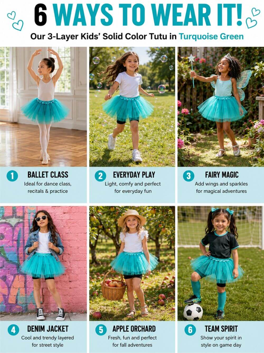 Turquoise Green Tutu Skirt for Girls – 3-Layer Tulle Ballet, Dance, and Dress-Up Costume Skirt