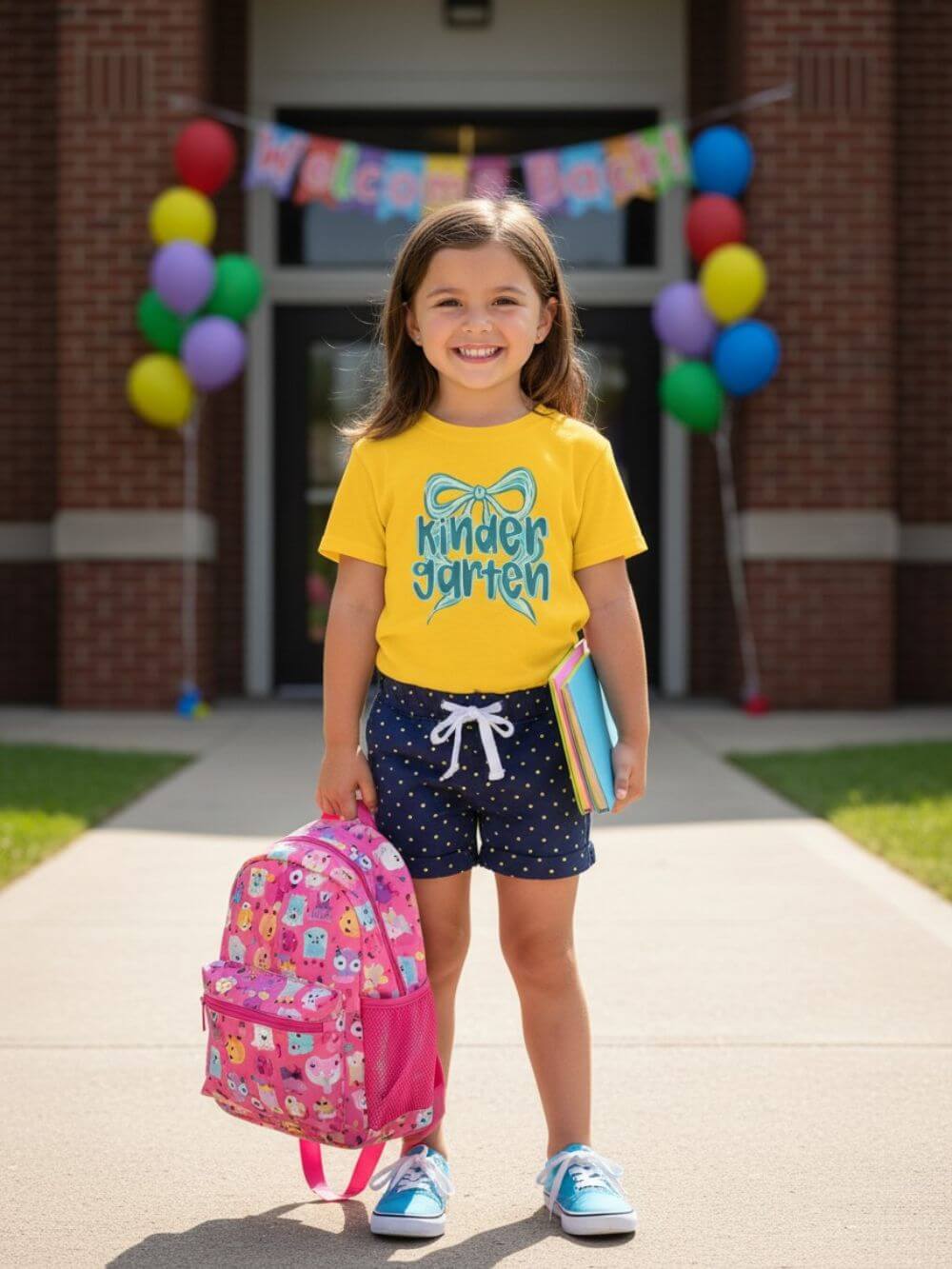 Kindergarten Kids Tee Cute Blue Coquette Bow Back to School Grade K T-Shirt