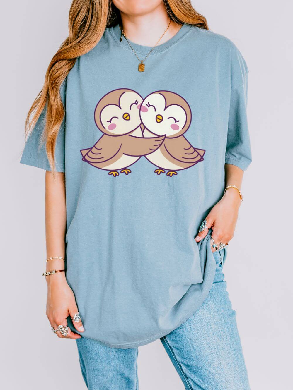 Cute Kissing Owls Graphic T-Shirt Unisex Short Sleeve Tee - Sydney So Sweet