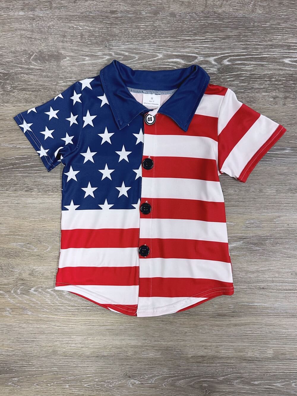 Land of the Free Boys USA Flag Print Button Down Top - Sydney So Sweet