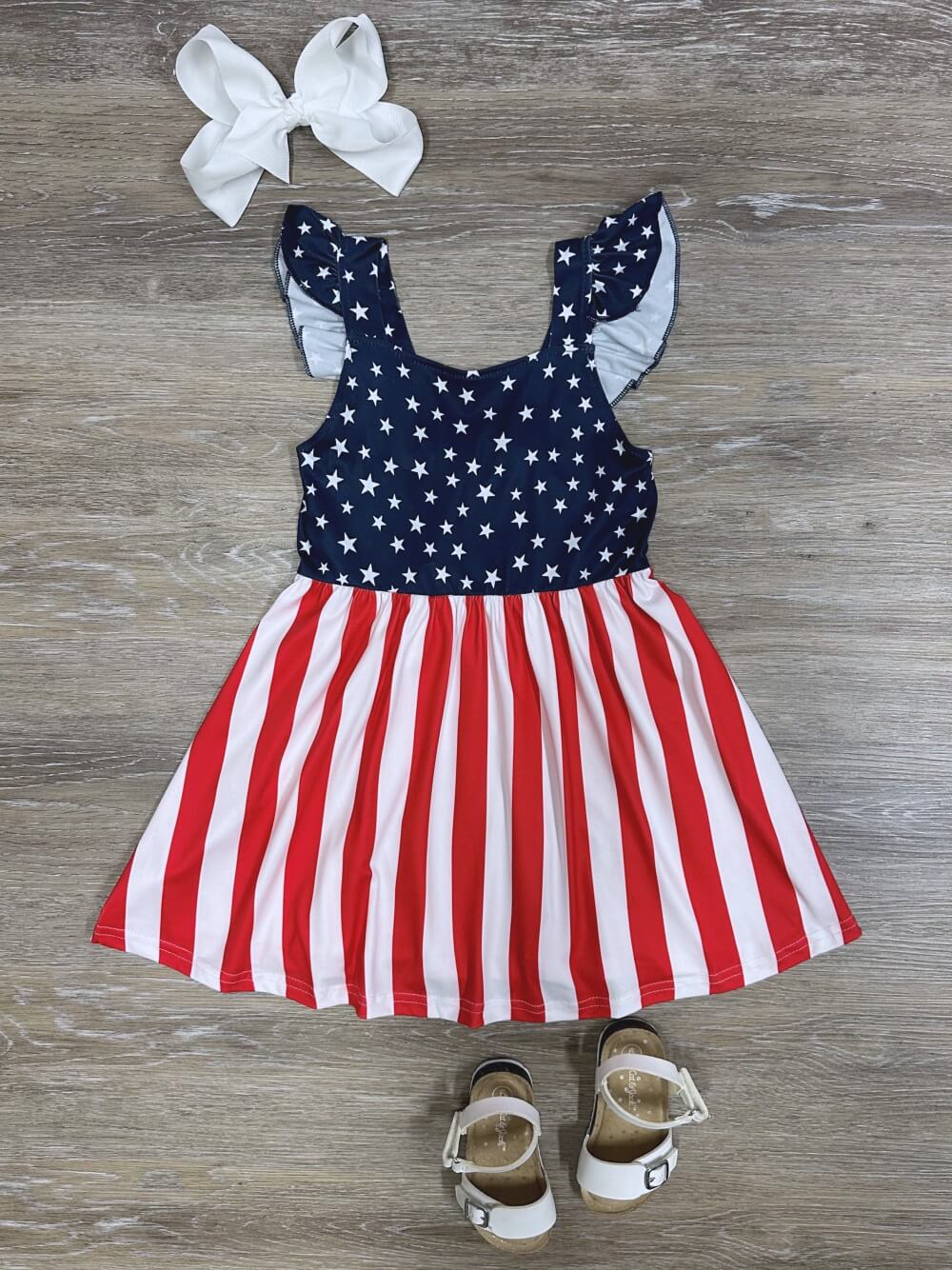 Land of the Free Girls USA Flag Print Ruffle Tank Dress - Sydney So Sweet