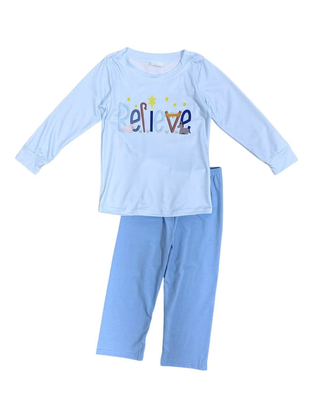 Light Blue Believe Nativity Christmas Pajamas - Sydney So Sweet