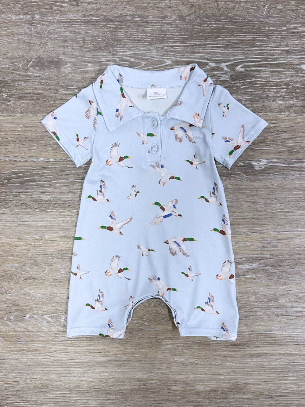 Light Blue Duck Print Light Blue Boys Baby Romper - Sydney So Sweet