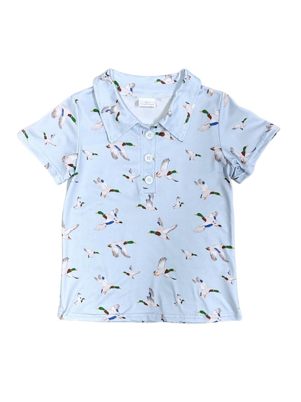 Light Blue Duck Print Light Blue Boys Back to School Polo Shirt - Sydney So Sweet