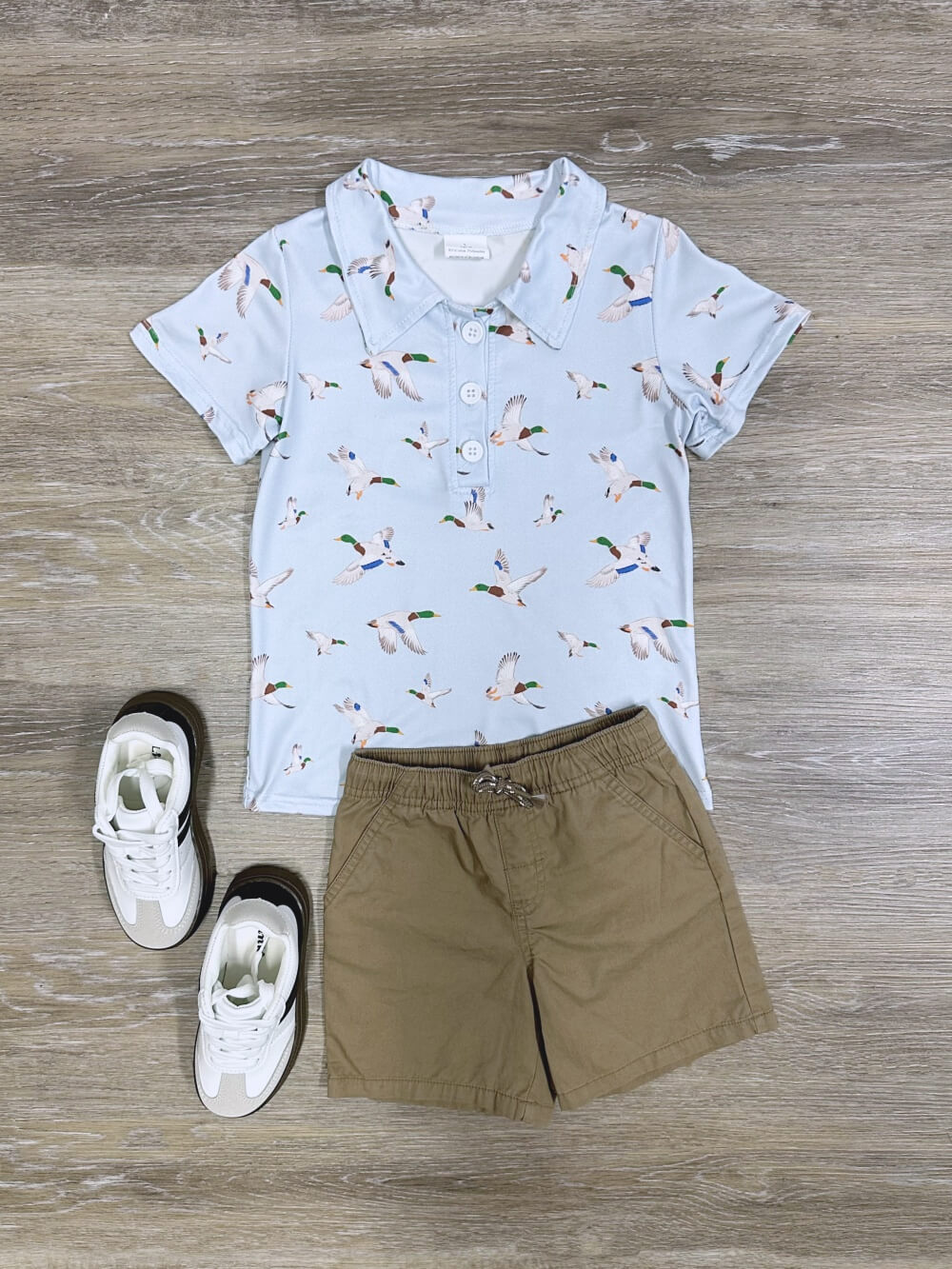 Light Blue Duck Print Light Blue Boys Back to School Polo Shirt - Sydney So Sweet