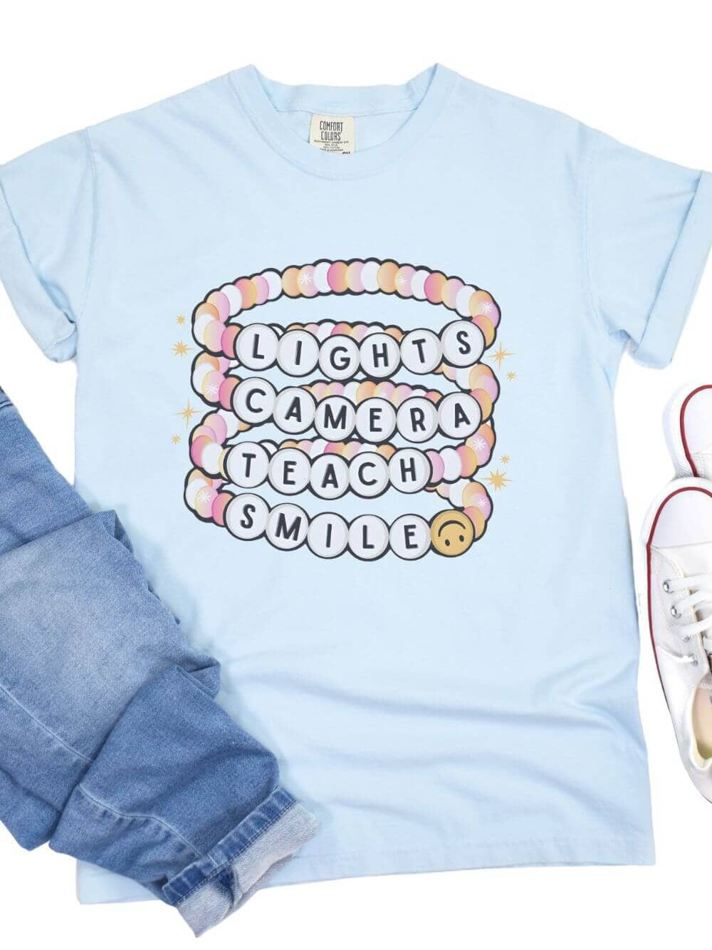 Lights Camera Teach Smile Teacher Comfort Colors Graphic T-Shirt - Sydney So Sweet