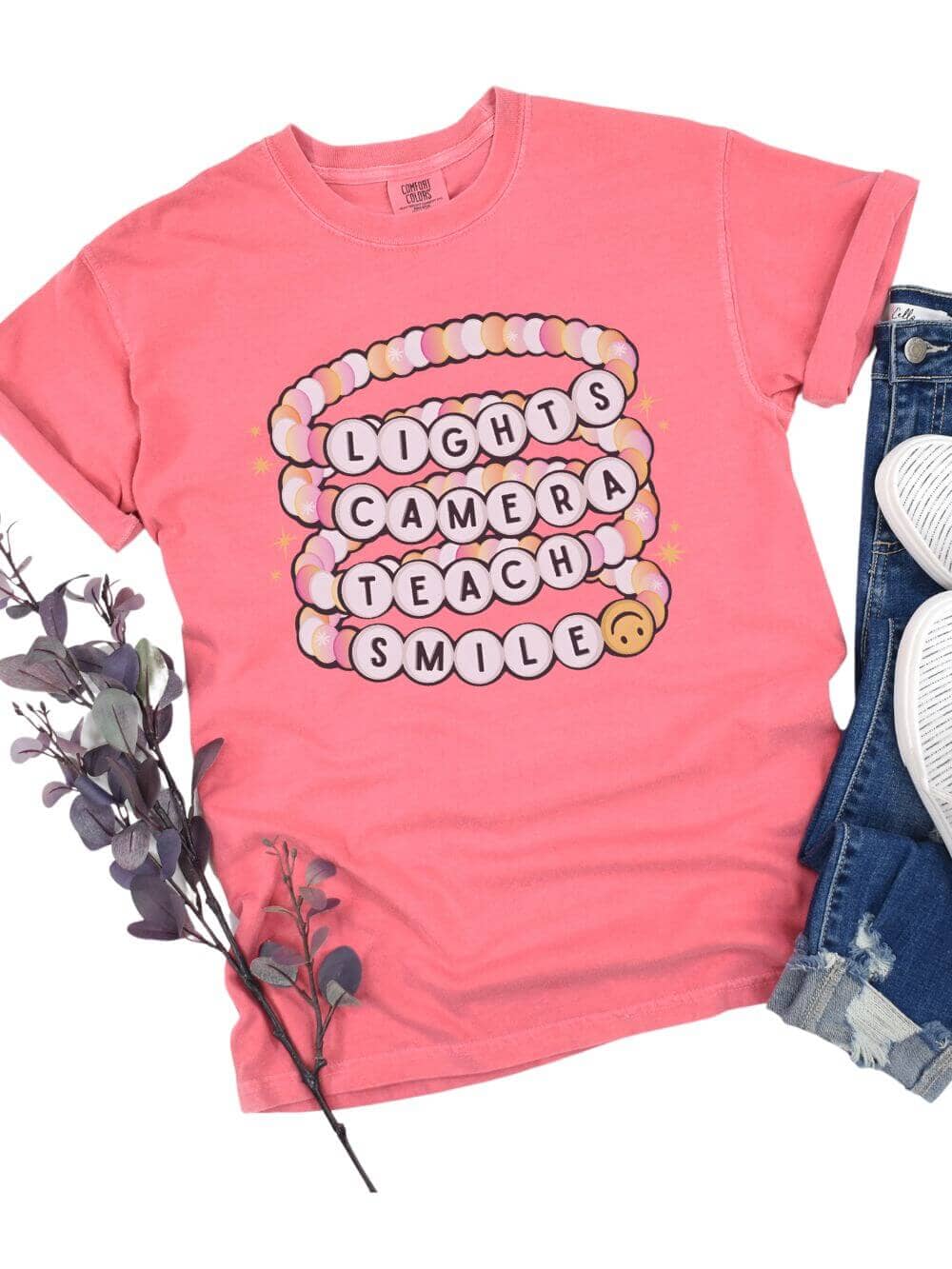 Lights Camera Teach Smile Teacher Comfort Colors Graphic T-Shirt - Sydney So Sweet