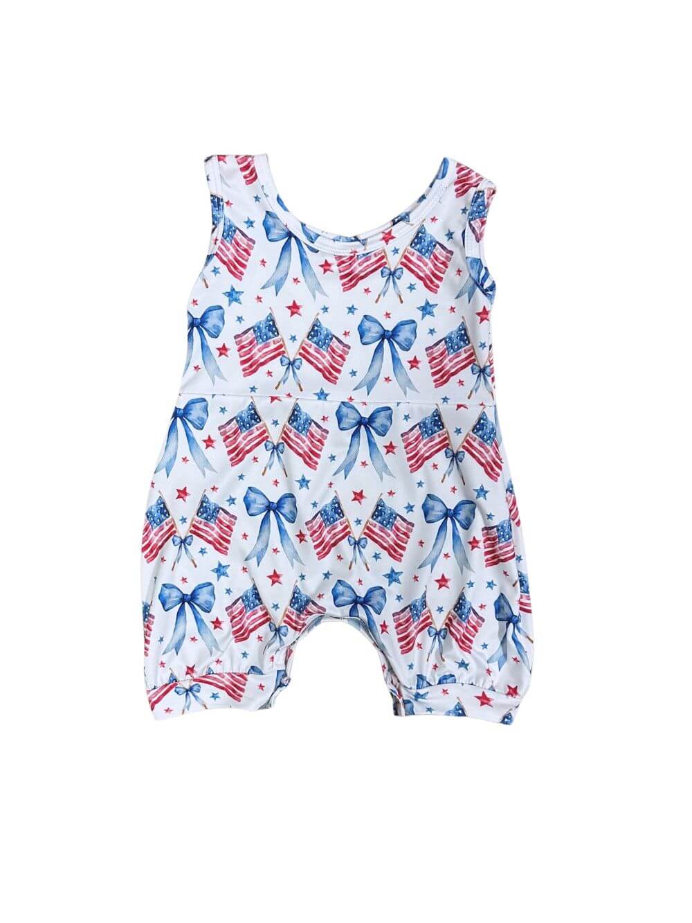 Little Firecracker Coquette Flag Bow Baby Romper - Sydney So Sweet