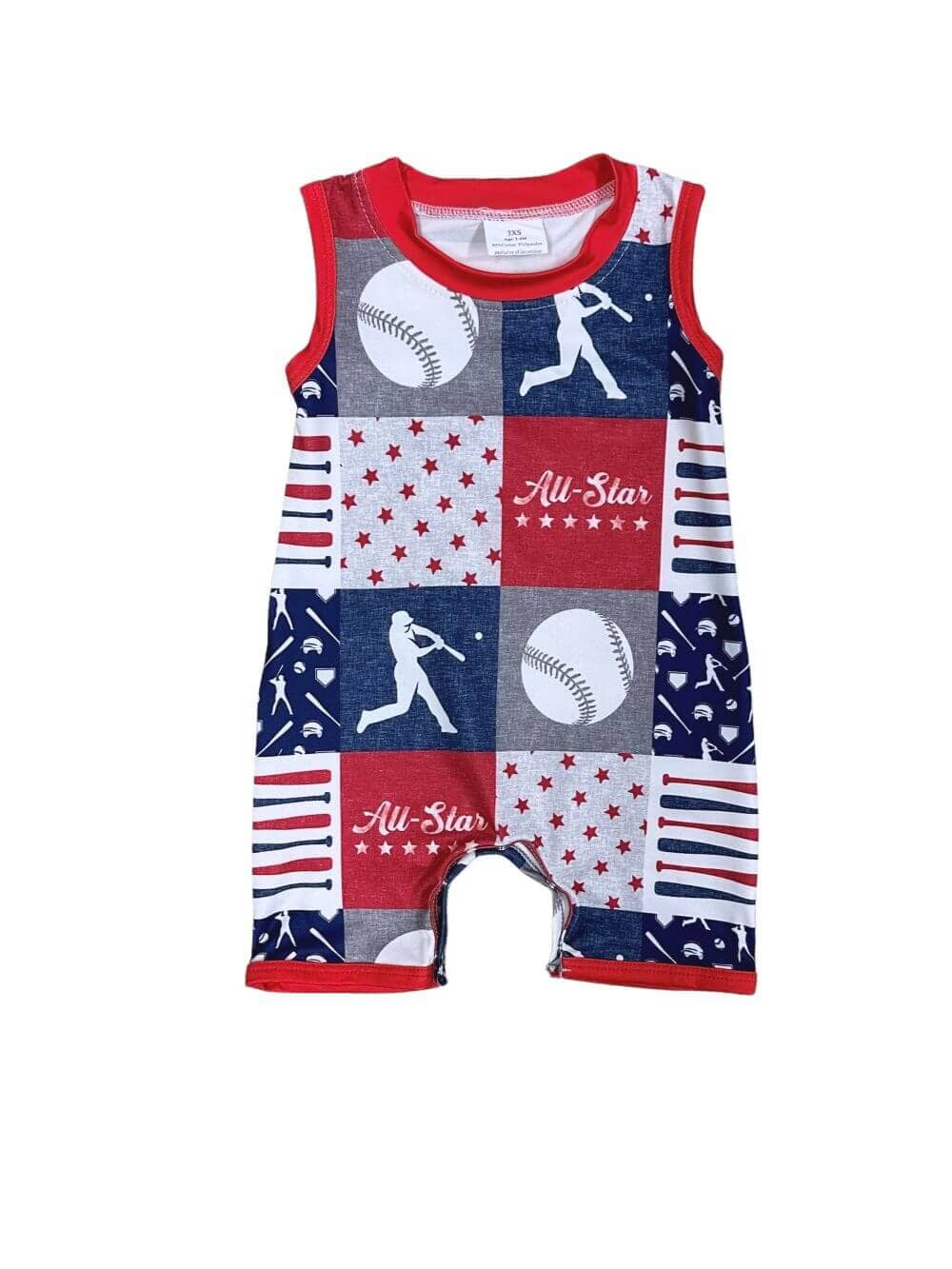 Little MVP Baby Boys Red, White & Blue Baseball Shortalls - Sydney So Sweet