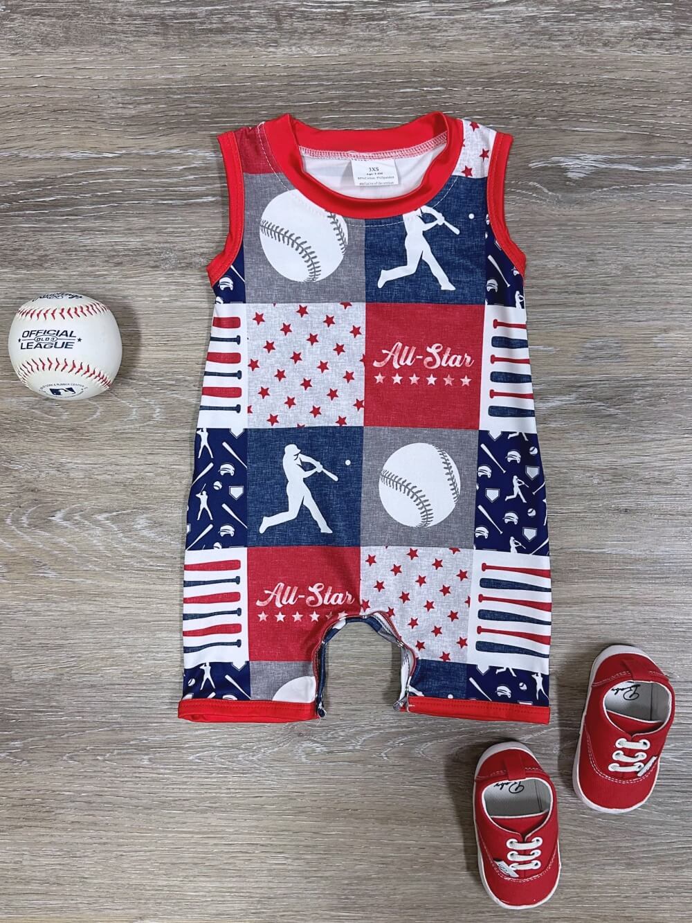 Little MVP Baby Boys Red, White & Blue Baseball Shortalls - Sydney So Sweet