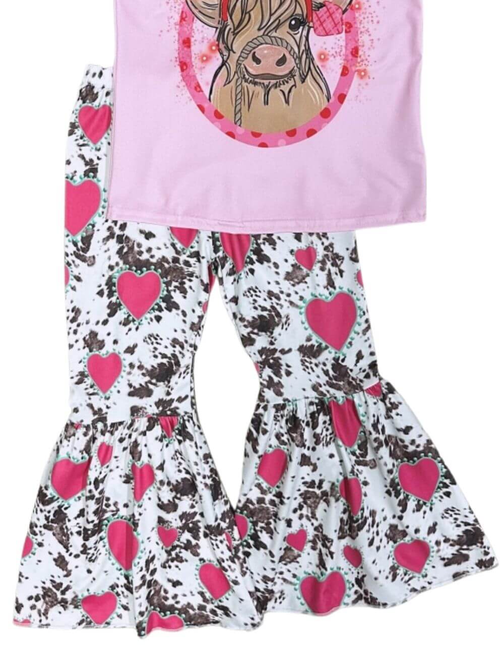 Little Moo Love Highland Cow Girls Flare Pants Outfit