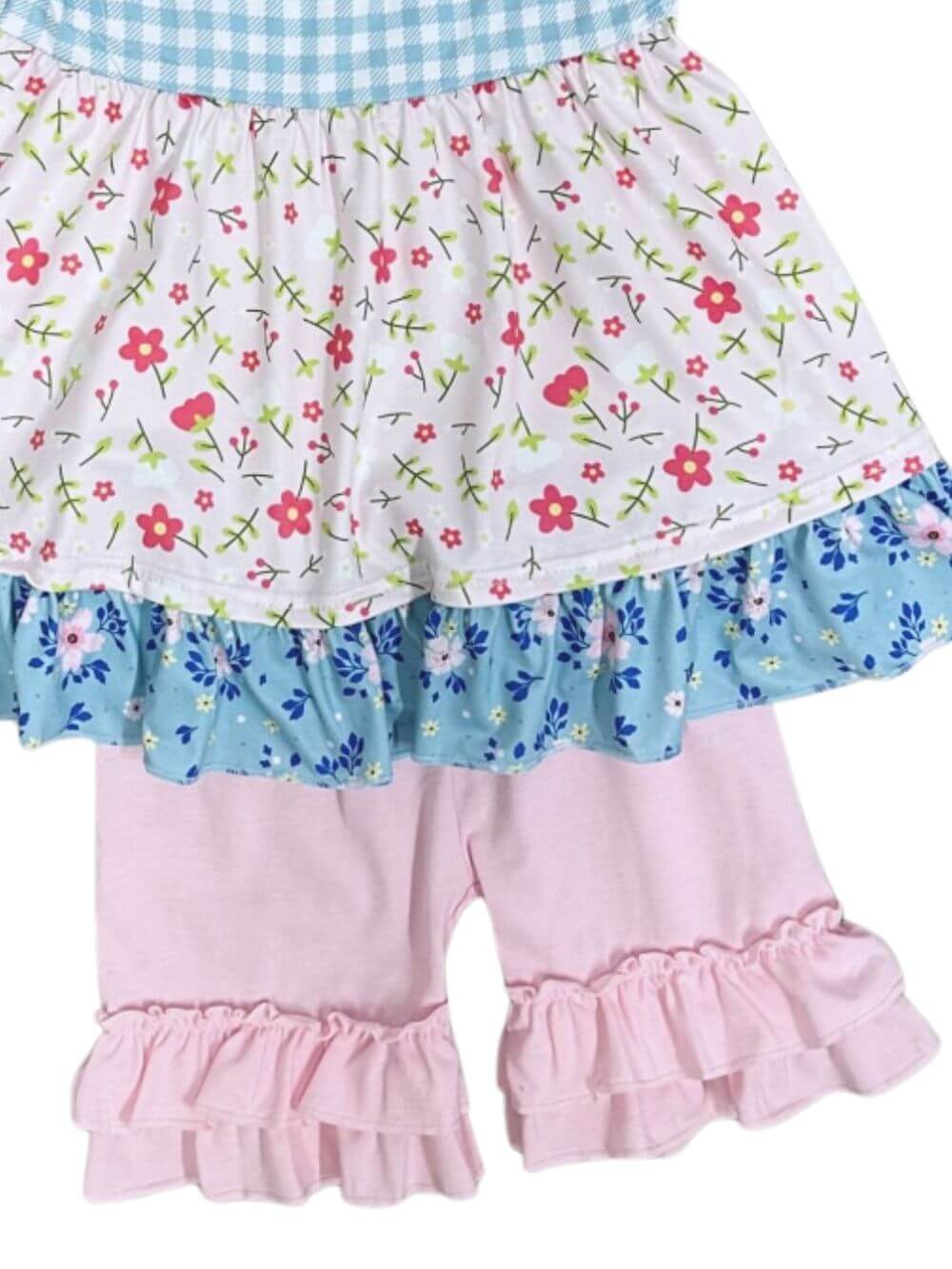 Little Picnic Floral & Gingham Girls Shorts Outfit