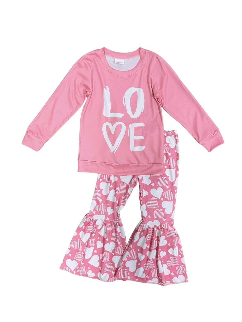 Little Pink Love Girls Heart Bell Bottom Outfit
