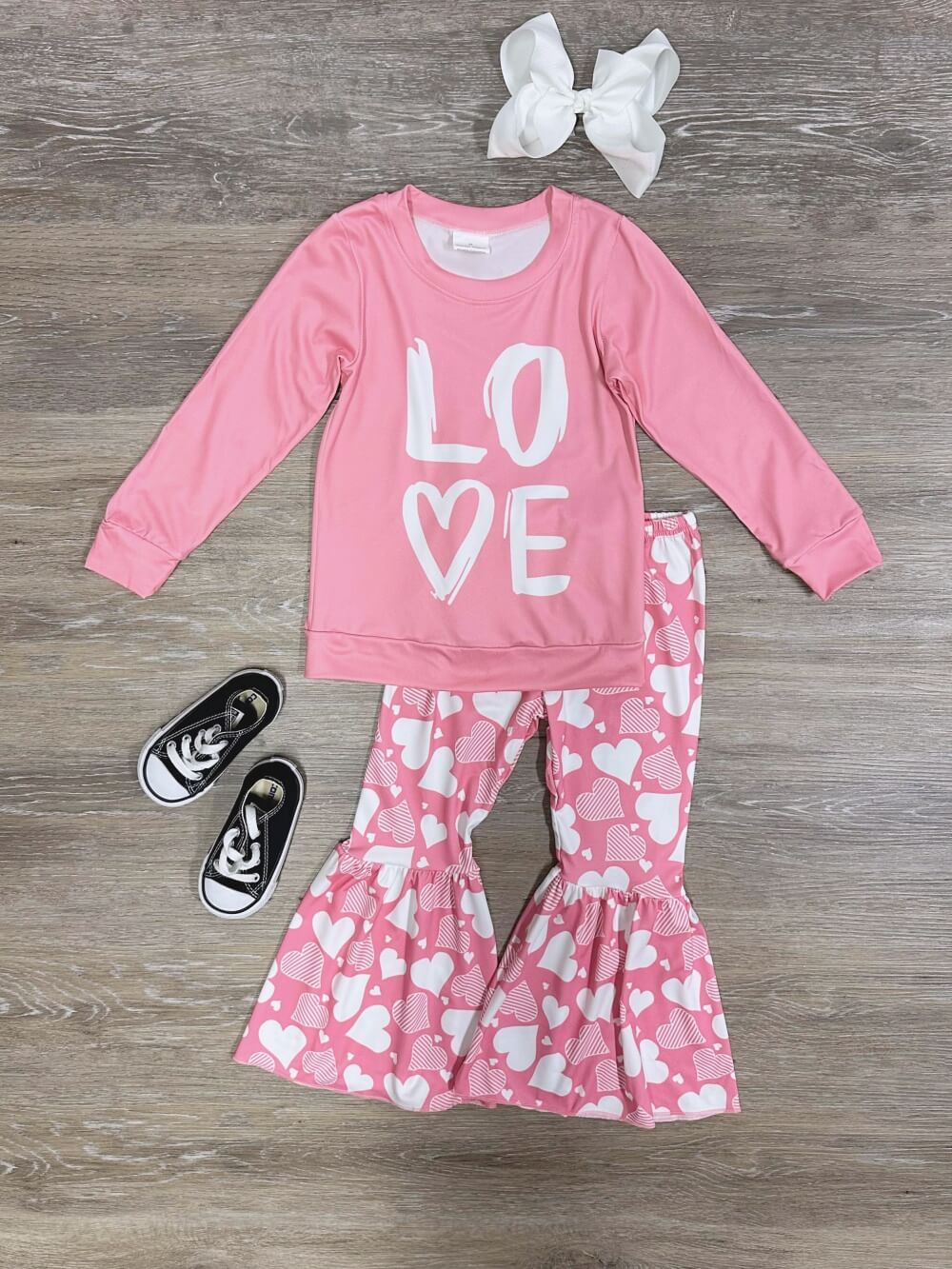 Little Pink Love Girls Heart Bell Bottom Outfit