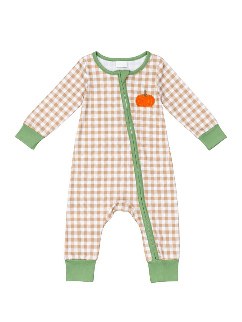 Little Pumpkin Fall Gingham Baby Zip Up Baby Romper