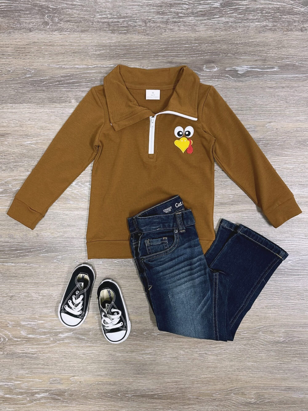 Little Turkey Boys Quarter Zip Thanksgiving Pullover - Sydney So Sweet