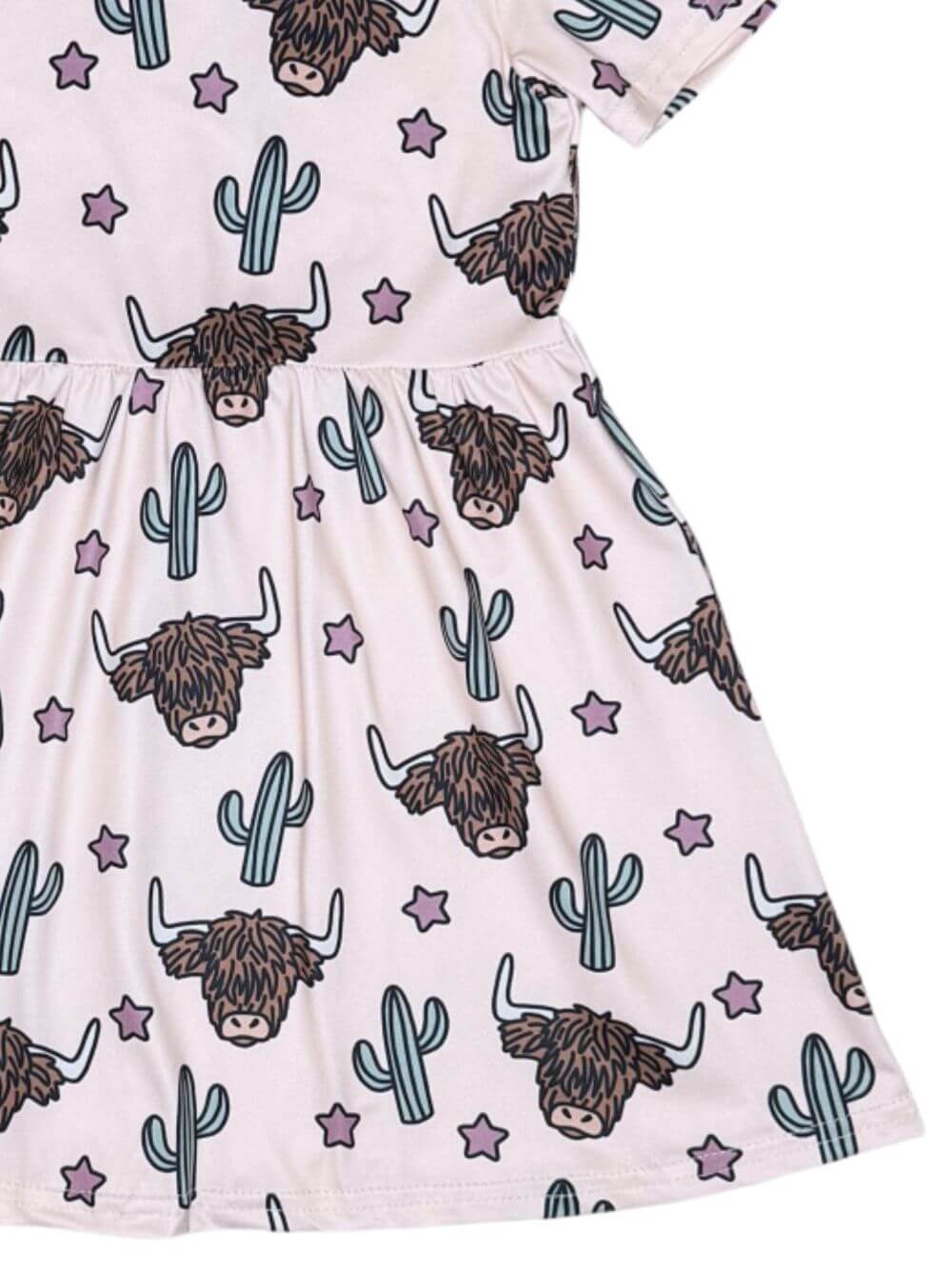Longhorn & Cactus Girls Short Sleeve Skater Dress