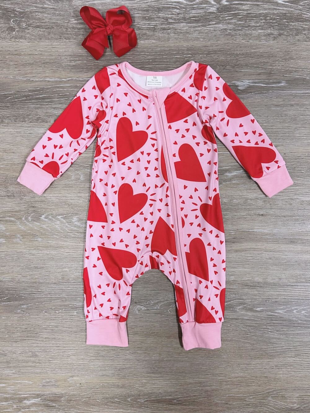 Lots of Love Heart Print Cozy Girls Baby Romper
