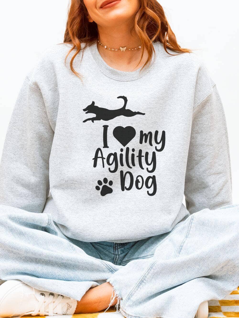 I Love My Agility Dog Cotton Women's Long Sleeve Graphic Sweatshirt - Sydney So Sweet