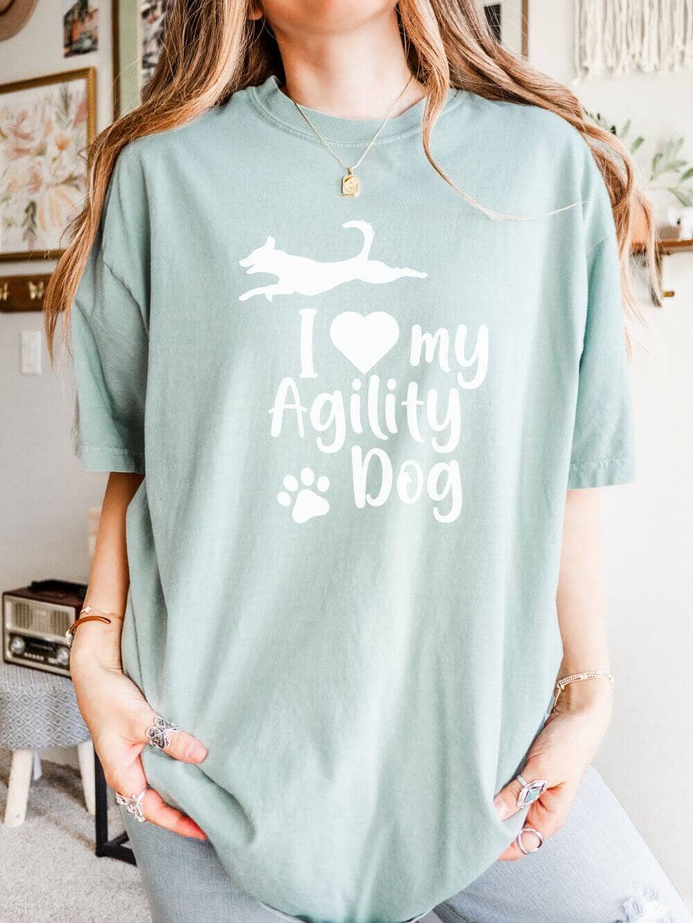 I Love My Agility Dog Comfort Colors Cotton Women's Short Sleeve Graphic T-Shirt - Sydney So Sweet