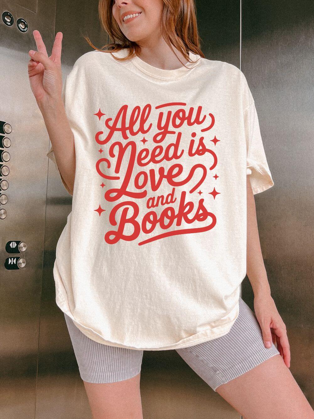 All You Need is Love and Books Book Lovers Graphic T-Shirt Unisex Short Sleeve Tee - Sydney So Sweet